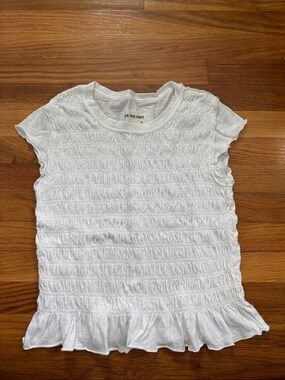 We The Free White Smocked Short-Sleeve Tee with Ruffle Hem